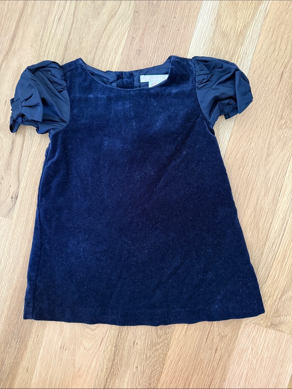 Janie and Jack Navy Velvet Dress with Bow Shoulder Detail